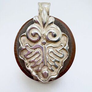 VTG Solid Sterling Silver 925 Scroll Leaf Design Pendant Size 2" Length